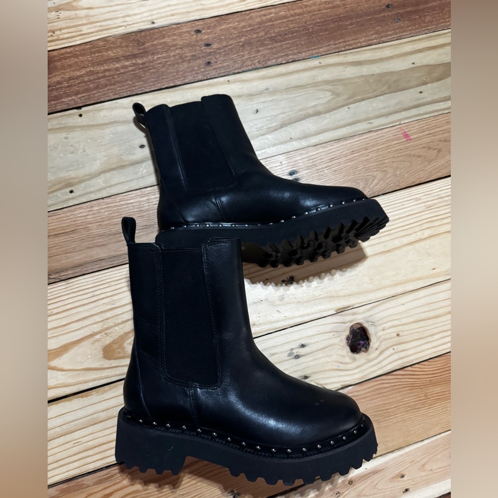 Vince Camuto Black Studded Lug Chelsea Boots